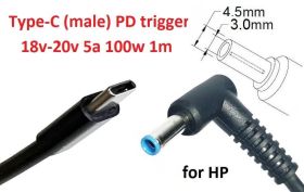 Інше Другое ^/--/^ Кабель-переходник триггер PD 18-20 /--/ v Type-C (max 5 /--/ a, 100 /--/ w) на 4.5 /--/ x /--/ 3.0(2.7)mm (+pin) 1 /--/ m з USB Type-C ( - фото фото фото