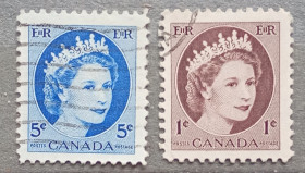 Північна Америка Северная Америка ^/--/^ Канада 1954 г -  Королева Елизавета II, гаш ^_^^^ Канада 1954 — Королева Єлизавета II, гаш - фото фото фото