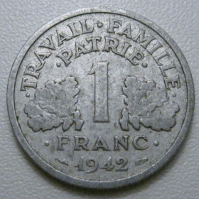 Франція Франция ^/--/^ Франція 1 франк 1942 року 42097 ^_^^^ Франция 1 франк 1942 года 42097 - фото фото фото