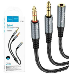 Кабелі Кабели ^/--/^ Кабель HOCO UPA /--/ 21 2 /--/ in /--/ 1 3.5 Audio adapter cable Female to 2 Male Metal Сірий ^_^^^ Кабель HOCO UPA /--/ 21 2 /--/ in /--/ 1 3. Audio adapter cable Female to 2 Mal - фото фото фото