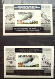 Освоєння космосу Освоение космоса ^/--/^ Никарагуа Nicaragua Block 131 B b  1980 Zeppelin, Apollo 11 2 imperf blocks MNH ^_^^^ Нікарагуа Nicaragua Block 131 B b 1980 Zeppelin, Apollo 11 2 imperf blocks MNH - фото фото фото