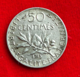 Франція Франция ^/--/^ 50 сантимов 1915 года серебро монета Франции nr /--/ 166 ^_^^^ 50 сантимів 1915 року срібло монета Франції nr /--/ 166 - фото фото фото