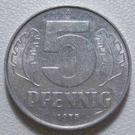 НДР, ФРН ГДР, ФРГ ^/--/^ Німеччина - НДР 5 пфенігів 1975 року 43349 ^_^^^ Германия - ГДР 5 пфеннигов 1975 года 43349 - фото фото фото