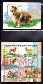 Фауна Фауна ^/--/^ Фауна .  Лесото / Lesotho  1999 г   MNH - собаки - 2 /--/ а блока ^_^^^ Лісото / Lesotho 1999 MNH - собаки - 2 /--/ а блоку - фото фото фото