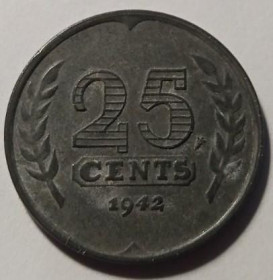 Інше Другое ^/--/^ Нідерланди. 25 центів. 1942. Німецька окупація. ^_^^^ Нидерланды. 25 центов. 1942. Германская оккупация. - фото фото фото
