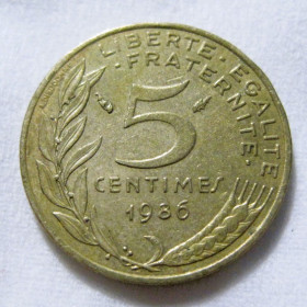 Франція Франция ^/--/^ Франція 5 сантимів 1986 року #6 /--/ П /--/ 1303 ^_^^^ Франция 5 сантимов 1986 года #6 /--/ П /--/ 1303 - фото фото фото