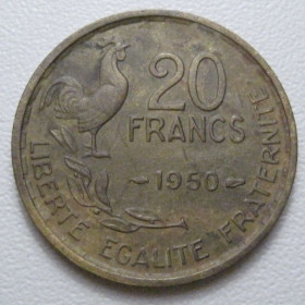 Франція Франция ^/--/^ Франція 20 франків 1950 року G. GUIRAUD 42150 ^_^^^ Франция 20 франков 1950 года GUIRAUD 42150 - фото фото фото
