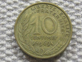 Франція Франция ^/--/^ Франция 10 сантимов 1969 года 3702 ^_^^^ Франція 10 сантимів 1969 3702 - фото фото фото