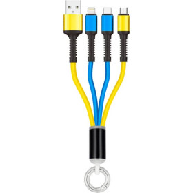 Кабелі Кабели ^/--/^ Кабель Gelius Splitter 3 /--/ in /--/ 1 microUSB / Type-C / Lightning нейлоновий для зарядки Yellow/Blue (GP-UC /--/ 1 ^_^^^ Кабель Gelius Splitter 3 /--/ in /--/ 1 microUSB / Type-C / Lightning нейлоновый для зарядки Yellow/Blue (GP-UC /--/ 1 - фото фото фото