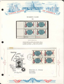 Північна Америка Северная Америка ^/--/^ США 1966  г - квартблок MNH + КПД  ХМК с квартблоком  -  личности - женский клуб ^_^^^ США 1966 - квартблок MNH + ККД ХМК з квартблоком - особистості - жіночий клуб - фото фото фото