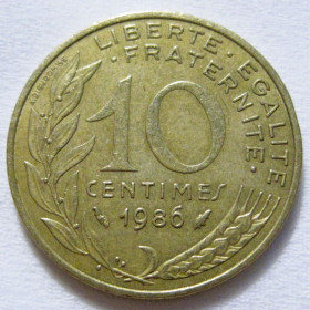 Франція Франция ^/--/^ Франція 10 сантимів 1986 року #6 /--/ П /--/ 1353 ^_^^^ Франция 10 сантимов 1986 года #6 /--/ П /--/ 1353 - фото фото фото
