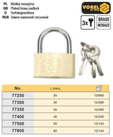 Інше Другое ^/--/^ Замок навесной дуговой латунь 60 мм VOREL-77600 ^_^^^ Замок навісної дугової латунь 60 мм Польща VOREL-77600 - фото фото фото