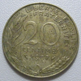 Франція Франция ^/--/^ Франція 20 сантимів 1987 року 43630 ^_^^^ Франция 20 сантимов 1987 года 43630 - фото фото фото