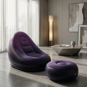 Надувна меблі Надувная мебель ^/--/^ Надувное кресло с пуфом для отдыха AIR SOFA велюровое Purple ^_^^^ Надувне крісло з пуфом для відпочинку AIR SOFA велюрове Purple - фото фото фото