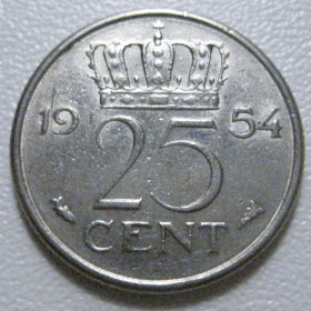 Нідерланди Нидерланды ^/--/^ Нідерланди 25 центів 1954 року 41189 ^_^^^ Нидерланды 25 центов 1954 года 41189 - фото фото фото