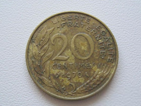 Франція Франция ^/--/^ Франция 20 сантимов 1970 года 24172 ^_^^^ Франція 20 сантимів 1970 24172 - фото фото фото