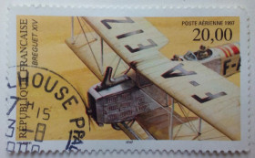 Франція Франция ^/--/^ Франция 1997 Аэроплан Бреге  (Airplane Breguet), гашеная  (КЦ=5 евро) (I) ^_^^^ Франція 1997 Аероплан Бреге (Airplane Breguet), гашена (КЦ=5 євро) (I) - фото фото фото