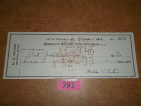 Чеки Чеки ^/--/^ Чек 1946  р  Merchants Banc of Bangor , Великобританія  №  791 ^_^^^ Чек 1946 г. Merchants Banc of Bangor, Великобритания No 791 - фото фото фото
