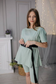 Шорти Шорты ^/--/^ B /--/ 010 Комплект велосипедки в рубчик і футболка oversize для вагітних з секретом для годування Оливков ^_^^^ B /--/ 010 Комплект велосипедки в рубчик и футболка oversize для беременных с секретом для кормления Оливков - фото фото фото
