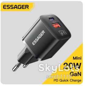 Зарядні пристрої Зарядные устройства ^/--/^ Essager 20 /--/ W GaN USB Type C зарядний пристрій швидка зарядка QC 3.0 original! ^_^^^ Essager 20 /--/ W GaN USB Type C зарядное устройство быстрая зарядка QC 3.0 original! - фото фото фото