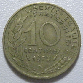 Франція Франция ^/--/^ Франція 10 сантимів 1979 року 43506 ^_^^^ Франция 10 сантимов 1979 года 43506 - фото фото фото