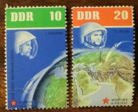 НДР, ФРН ГДР, ФРГ ^/--/^ ГДР 5 лет российским космическим путешествиям 1962 ^_^^^ НДР 5 років російським космічним подорожам 1962 - фото фото фото