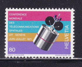 Освоєння космосу Освоение космоса ^/--/^ Космос . Швейцария 1971 г MNH - спутник ^_^^^ Космос . Швейцарія 1971 MNH - супутник - фото фото фото
