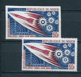 Освоєння космосу Освоение космоса ^/--/^ Нигер Niger Space 1964 Philarec Paris   Perf Imperf MNH ^_^^^ Нігер Niger Space 1964 Philarec Paris Perf Imperf MNH - фото фото фото