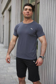 Шорти Шорты ^/--/^ Комплект мужской Puma: футболка темно-серая + шорты черные ^_^^^ Футболка темно-сіра + шорти чорні - фото фото фото