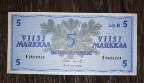 Скандинавія Скандинавия ^/--/^ FINLAND Финляндия 5 марок 1963 Litt. B Подписи: Koivisto, Koivikko ^_^^^ Фінляндія 5 марок 1963 Litt. B Підписи: Koivisto, Koivikko - фото фото фото