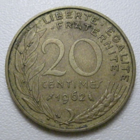 Франція Франция ^/--/^ Франція 20 сантимів 1962 року 42038 ^_^^^ Франция 20 сантимов 1962 года 42038 - фото фото фото