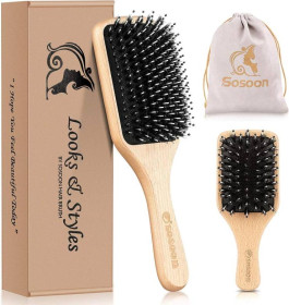 Фени Фены ^/--/^ Набор щеток для волос, расческа Sosoon Boar Bristle Paddle для женщин, мужчин и детей, что уменьшает ^_^^^ Набір щіток для волосся, розческа Sosoon Boar Bristle Paddle для жінок, чоловіків і дітей, що зменшує - фото фото фото