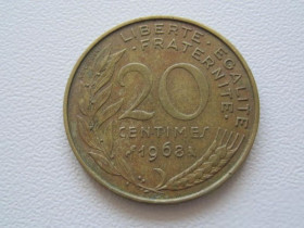 Франція Франция ^/--/^ Франция 20 сантимов 1968 года 24165 ^_^^^ Франція 20 сантимів 1968 24165 - фото фото фото