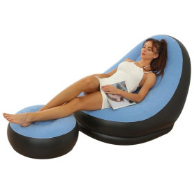 Надувна меблі Надувная мебель ^/--/^ Надувное кресло с пуфом для отдыха AIR SOFA велюровое Blue ^_^^^ Надувне крісло з пуфом для відпочинку AIR SOFA велюрове Blue - фото фото фото