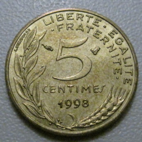 Франція Франция ^/--/^ Франція 5 сантимів 1998 року 41967 ^_^^^ Франция 5 сантимов 1998 года 41967 - фото фото фото