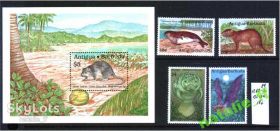 Фауна Фауна ^/--/^ NM   Антигуа 1989 г  MNH - блок + марки - ^_^^^ NM Антигуа 1989 MNH - блок + марки - фото фото фото