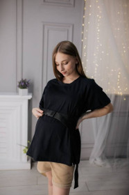 Шорти Шорты ^/--/^ B /--/ 3 Комплект бежеві шорти і чорна футболка oversize для вагітних з секретом для годування ^_^^^ B /--/ 3 Комплект бежевые шорты и черная футболка oversize для беременных с секретом для кормления - фото фото фото