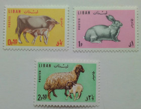 Ліван Ливан ^/--/^ Ливан 1965 Домашние животные, кролик, овца, корова, MNH   (раритет) ^_^^^ Ліван 1965 Домашні тварини, кролик, вівця, корова, MNH (раритет) - фото фото фото