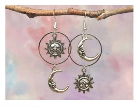 Сережки Серьги ^/--/^ модные длинные ассиметричные серьги луна солнце ^_^^^ Модні довгі асиметричні сережки місяця сонце - фото фото фото