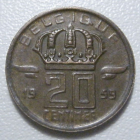 Бельгія Бельгия ^/--/^ Бельгія 20 сантимів 1959 року 42257 ^_^^^ Бельгия 20 сантимов 1959 года 42257 - фото фото фото