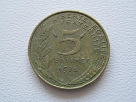 Франція Франция ^/--/^ Франция 5 сантимов 1975 года 24057 ^_^^^ Франція 5 сантимів 1975 24057 - фото фото фото
