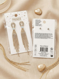 Сережки Серьги ^/--/^ Вечірні довгі сережки з каскадом стразів Trendz — золотисті підвіски - фото фото фото