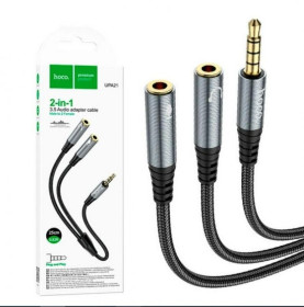 Кабелі Кабели ^/--/^ Кабель HOCO UPA /--/ 21 2 /--/ in /--/ 1 3.5 Audio adapter cable Male to 2 Female Metal Сірий ^_^^^ Кабель HOCO UPA /--/ 21 2 /--/ in /--/ 1 3. Audio adapter cable Male to 2 Femal - фото фото фото