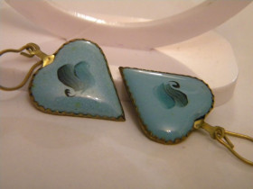 Ювелірні вироби, біжутерія Ювелирные изделия, бижутерия ^/--/^ Серьги СССР Сердце Финифть Роспись Эмаль Винтаж №1419 ^_^^^ Сережки СРСР Серце Фініфть Розпис Емаль Вінтаж No /--/ 1419 - фото фото фото