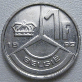 Бельгія Бельгия ^/--/^ Бельгія 1 франк 1989 року Belgie 42738 ^_^^^ Бельгия 1 франк 1989 года Belgie 42738 - фото фото фото