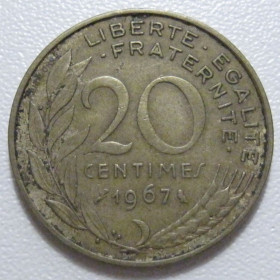 Франція Франция ^/--/^ Франція 20 сантимів 1967 року 43584 ^_^^^ Франция 20 сантимов 1967 года 43584 - фото фото фото