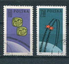 Польща Польша ^/--/^ Польша  Poland 1962 Mi.1350-1351 Pavel Popovich  Andrian Nikolayev used ^_^^^ Польща Poland 1962 Mi.1350-1351 Pavel Popovich Andrian Nikolayev used - фото фото фото