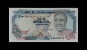 Замбія Замбия ^/--/^ Замбія 10 квача 1989 рік UNC - без обігу ^_^^^ Замбия 10 квача 1989 год UNC - без обращения - фото фото фото