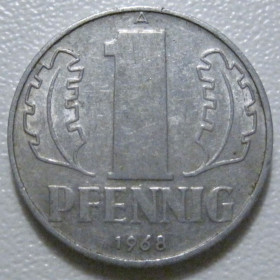 НДР, ФРН ГДР, ФРГ ^/--/^ Німеччина - НДР 1 пфеніг 1968 року 43302 ^_^^^ Германия - ГДР 1 пфениг 1968 года 43302 - фото фото фото