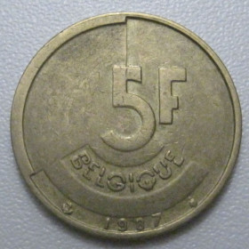 Бельгія Бельгия ^/--/^ Бельгія 5 франків 1987 року Belgique 42899 ^_^^^ Бельгия 5 франков 1987 года Belgique 42899 - фото фото фото